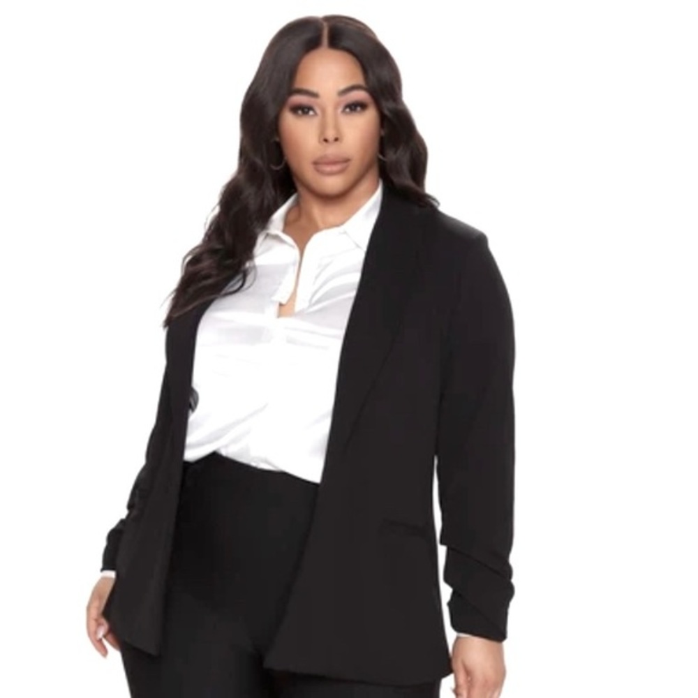 Black Solid Blazer 3/4 Sleeve Size 1X